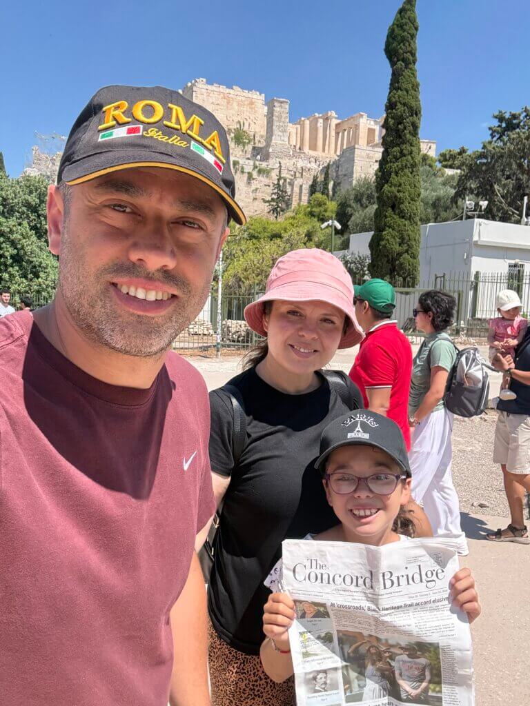 The Bano family — George, Olga, and Sienna — write: “We traveled to Paris, London, and Athens with The Acton Bridge newspaper. Sienna Bano (our daughter), who attends Thoreau Elementary School, wanted to share pictures with you.”