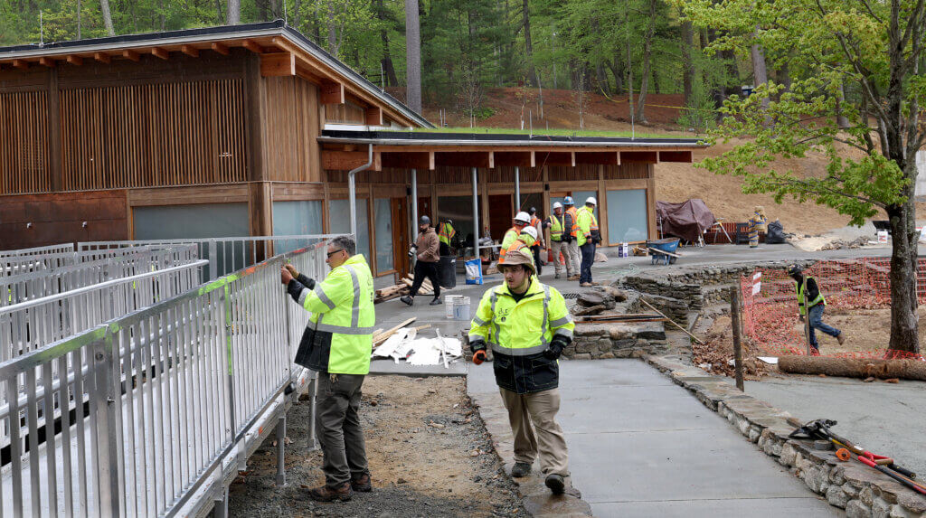 DCR and construction workers at work on the new bathhouse at Walden Pond on Wednesday, May 13, 2026. Ken McGagh/The Acton Bridge