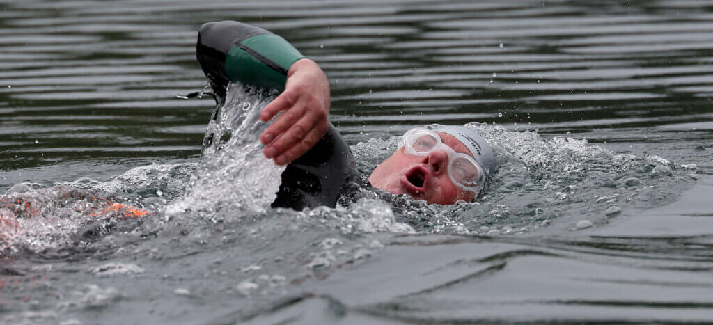 Concordian Jason Andrews swims across Walden Pond on Wednesday, May 13, 2026. Ken McGagh/The Acton Bridge